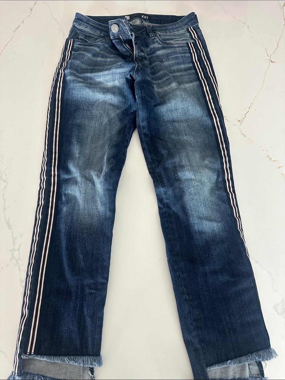 Kut from the Kloth Dark Blue Bootcut Jeans with Side Stripes